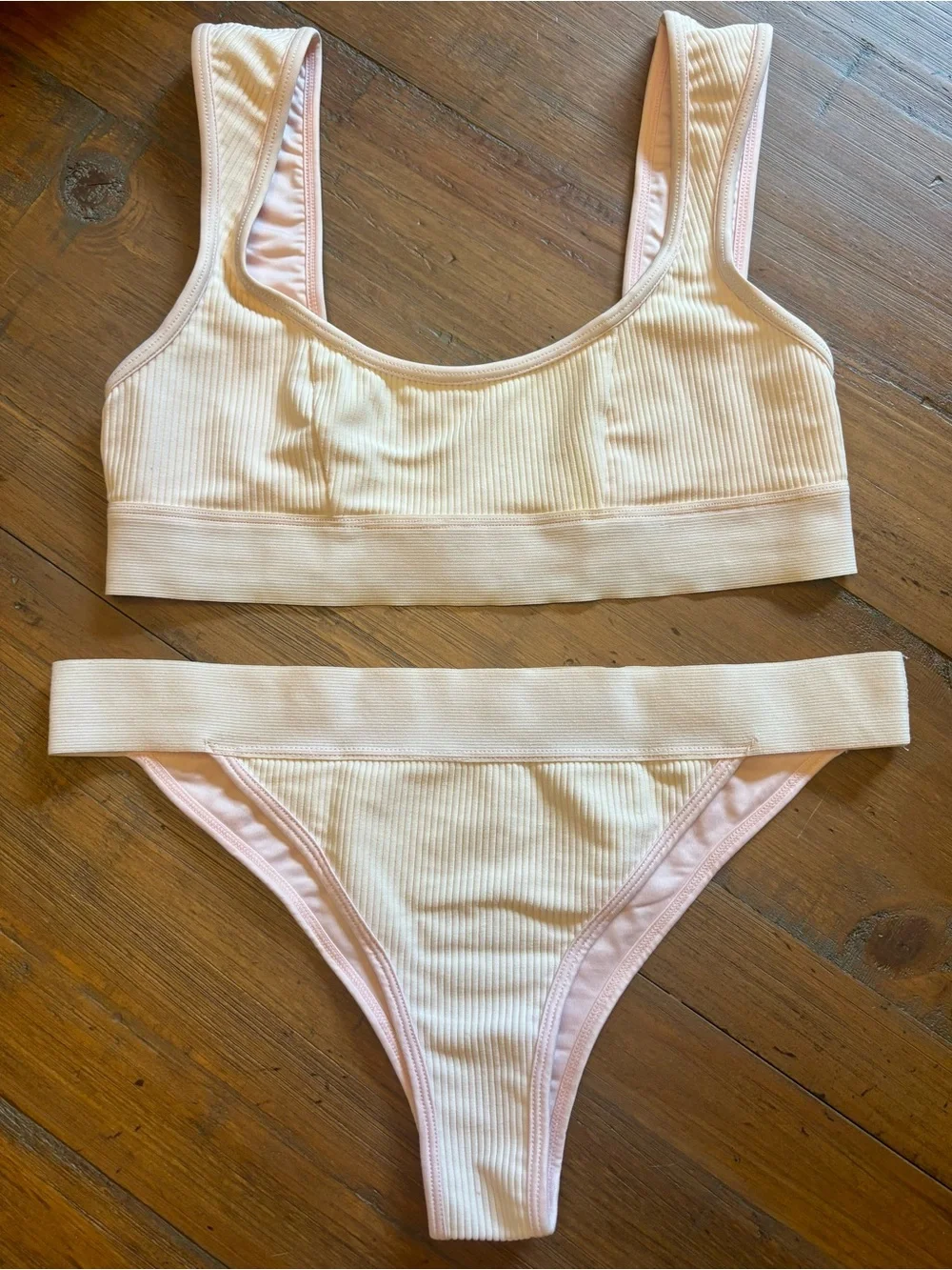 Frankie’s bikinis pink ribbed bikini set